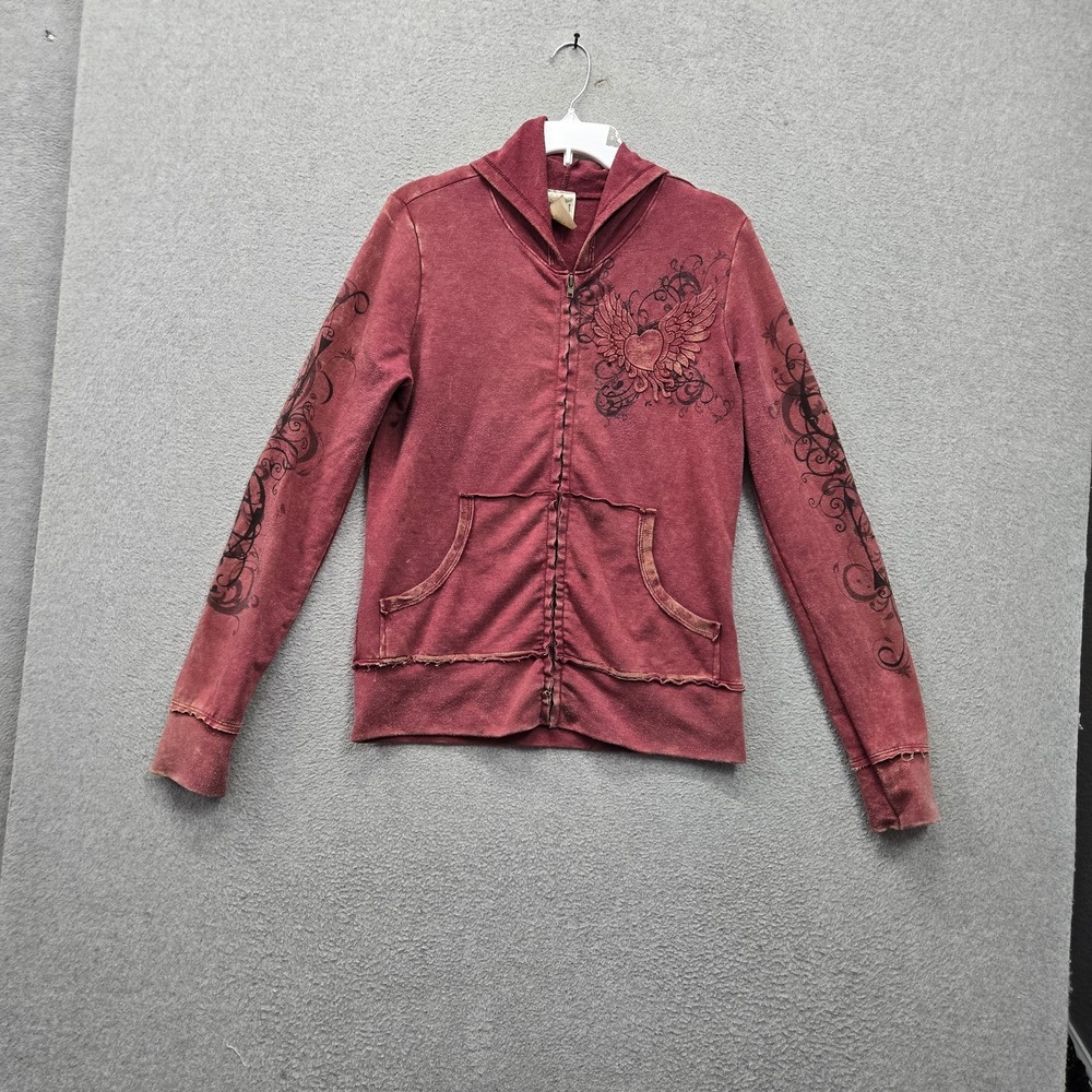 Vocal Women Hoodie XL Burgundy Y2K Grunge Skater Embroidered Heart Wings READ